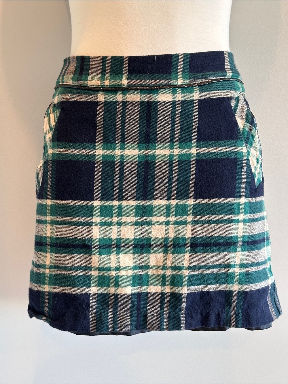 Tommy Hilfiger Navy, Green and Cream Plaid Mini Skirt